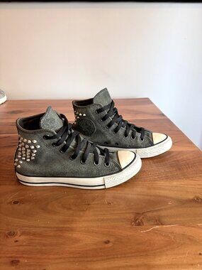 Converse Chuck Taylor Grey Leather Studded High Tops Women's 6.5